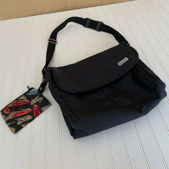 Black Diaper Bag Messenger Bag Take Cover by Nicole Miller w/Accessory Bag Heels - Picture 2 of 9